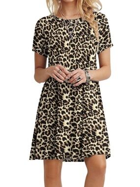 Leopard Print Short Sleeve Tunic/ Dress - Neutral Tones